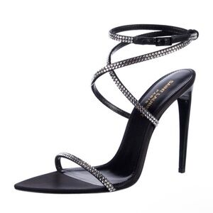 Saint Laurent 110mm rhinestone-embellished straps sandals heels black